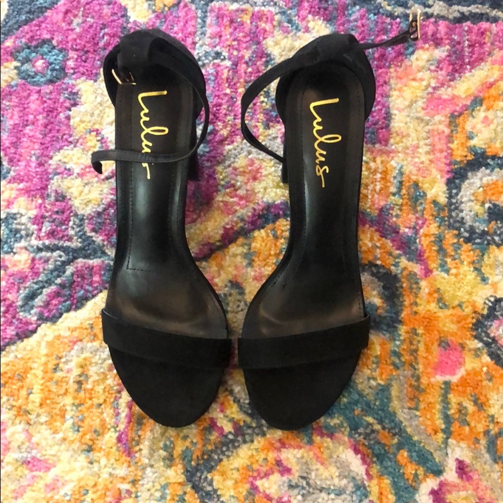 Lulu’s Taylor Black Suede Ankle Strap Heels 10